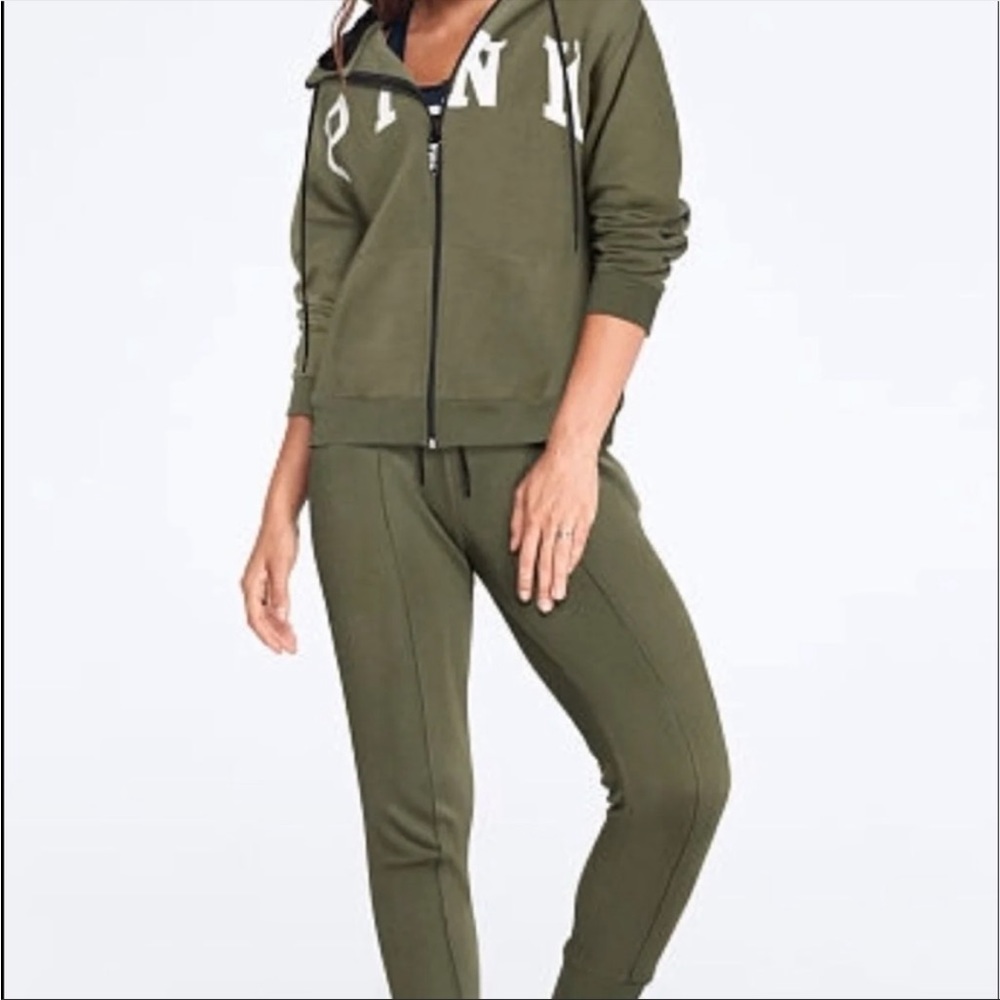 HTF 💗VS PINK HIGH WAIST OLIVE GREEN LOGO SKINNY JOGGERS - Picture 6 of 9
